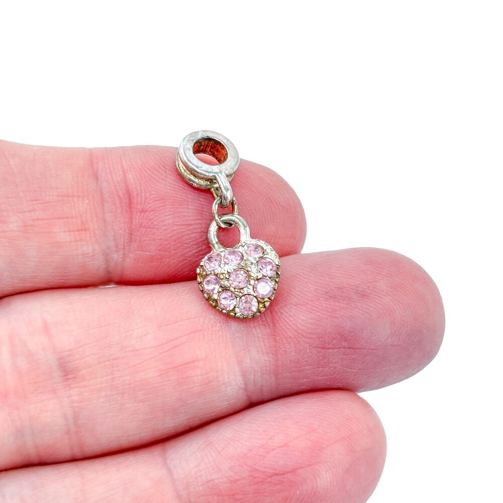 Silver-Tone Pink Crystal Heart Dangle Charm